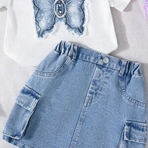 Light Wash Denim Cargo Pocket Skirt Size-4Y
